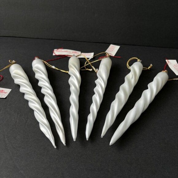 Vtg Deptartment 56 Handblown Glass Icicle Ornaments Set Of 6 White Christmas new - Picture 2 of 7